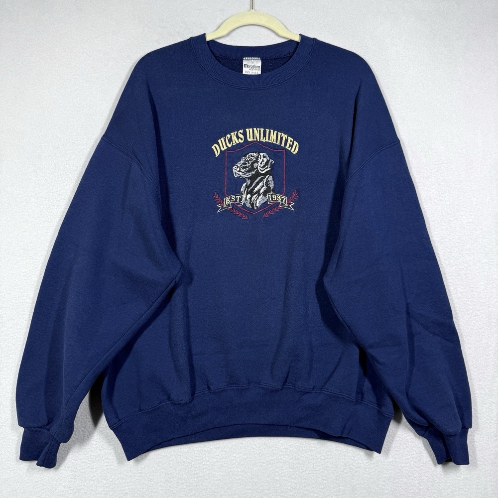 Vintage Ducks Unlimited Sweatshirt XL Marathon Apparel Black Lab Crewneck USA